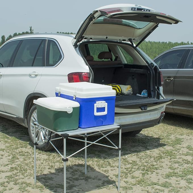 iClimb Lightweight Stable Alu. Folding Square Table Roll Up Top with Carry Bag for Camping Picnic Backyards BBQ Camp Kitchen (Silver, L) - Image 9