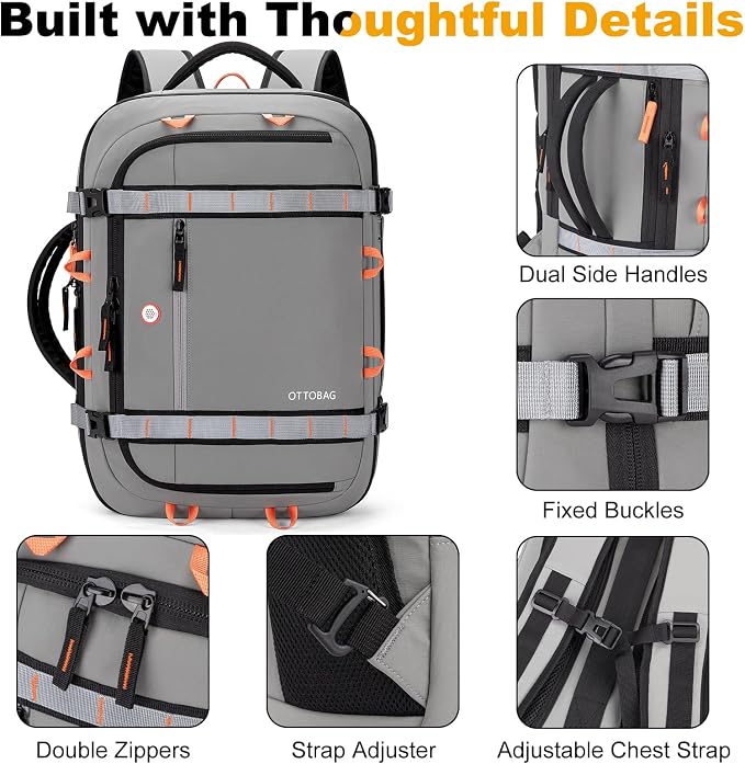 40L Travel Backpack 17.3" Laptop Carry On Duffel Flight Approved | TSA Approved, Wet & Dry Compartment, Water Resistant, Anti-Theft Pocket, Luggage Strap, USB Charging Port - Image 6