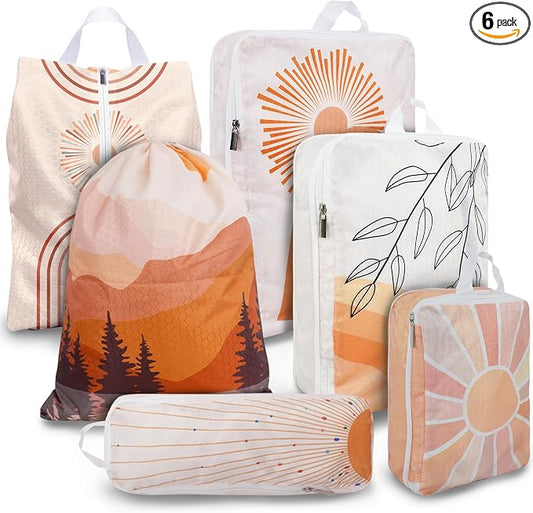 Compression Packing Cubes for Suitcases, 6 Set Bohemia Luggage Organizer, Lightweight Waterproof Expandable/Compression Bags Smell Proof Travel Packing Cubes for Suitcases by wpnchsdc
