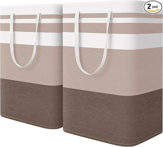 HomeHacks 2-Pack Large Laundry Basket, Waterproof, Freestanding Laundry Hamper, Collapsible Tall Clothes Hamper with Extended Handles for Clothes Toys in the Dorm and Family (Brown, 75L) by HomeHacks