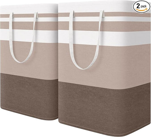 HomeHacks 2-Pack Large Laundry Basket, Waterproof, Freestanding Laundry Hamper, Collapsible Tall Clothes Hamper with Extended Handles for Clothes Toys in the Dorm and Family (Brown, 75L) by HomeHacks
