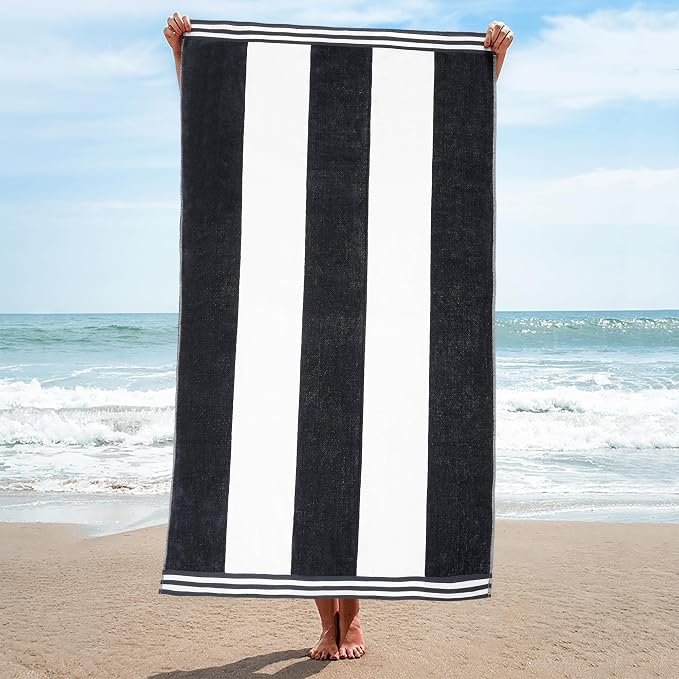 Superior Cotton Nautical Stripe Beach Towels, Colorful Towels for Adult, Kid, Pool, Swimming, Sand, Travel, Large Oversized, Absorbent, Fast Drying, Bath Basics, Cabana Collection, 1 Piece, Charcoal by SUPERIOR