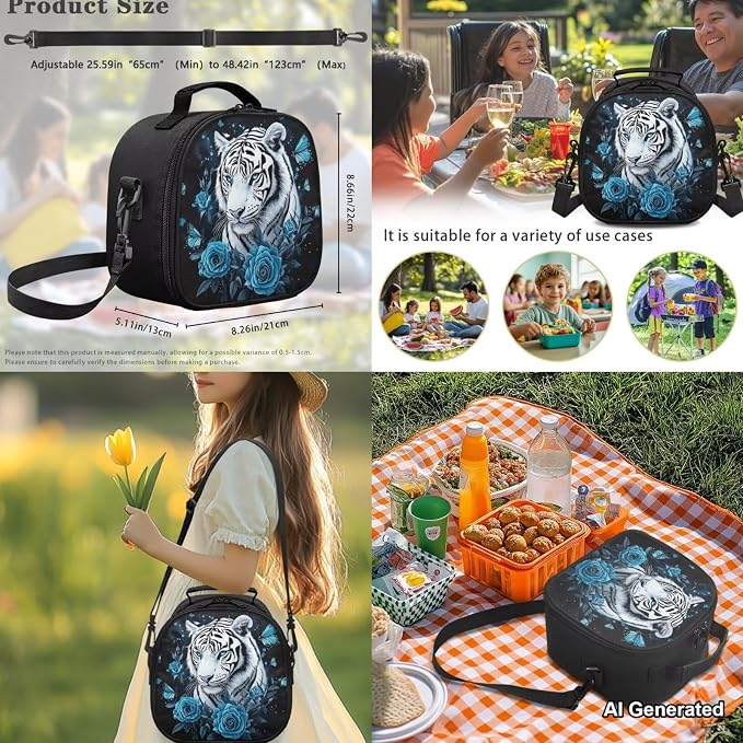 4Pcs White Tiger Backpacks for School Girls Backpack and Lunch Box Set, Blue Rose Kids School Bag with Lunch Box Pencil Case Water Bottle Holder for Elementary Kindergarten Preschool - Image 5