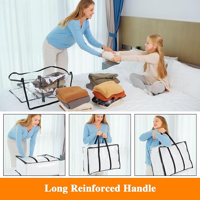 Vieshful 5 Pack Clear Comforter Storage Bag, 60L Clothes Storage Bag with Zipper Closet Organizer, Plastic Storage Containers Moving bags for Comforter, Blanket, Bedding, Duvet, Toys - Image 3