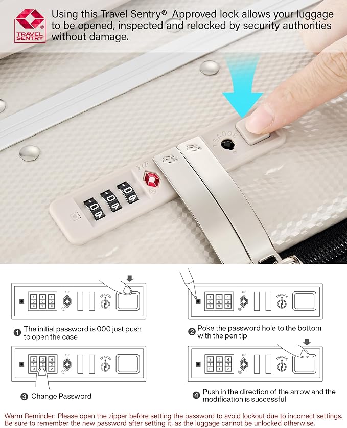 Hanke 24 Inch Checked Luggage PC Hard Case Luggage Top Opening Aluminum Frame Travel Luggage Suitcases with Wheels for Woman Men.(Ivory white) - Image 7