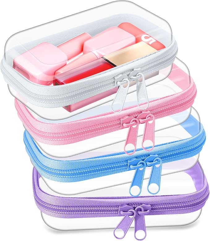 Hoolerry 4 Pcs Hard Clear Zipper Case Makeup Bags Plastic Zipper Pouch Transparent Storage Box Containers for Cosmetics, Snacks, Building Blocks, Puzzles(Clear,5 x 3 x 2 in,Multicolor) by Hoolerry