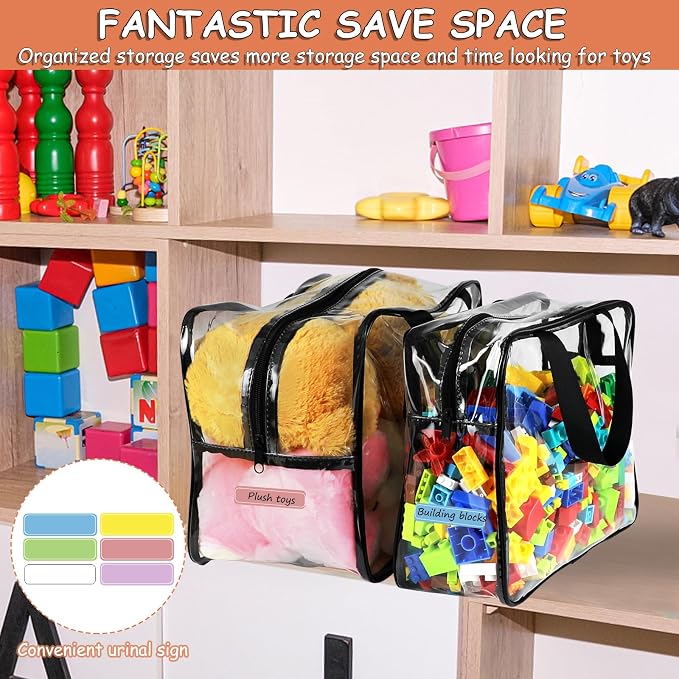 6 Packs Large Toy Storage Bags with Labels, Reusable Clear PVC Board Game Storage, Travel Waterproof Organizer Bags with Zipper for Building Blocks, Puzzle, Kids Books(3 large & 3 Extra Large) - Image 6