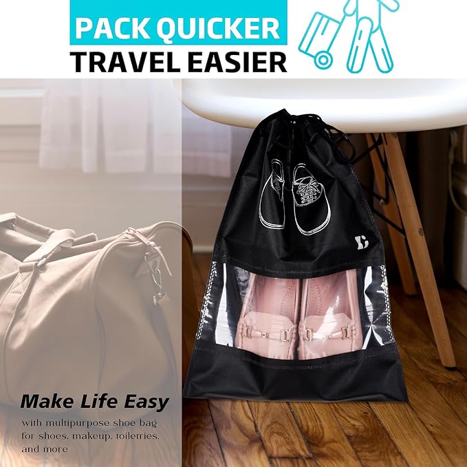 Kuber Industries Pack of 6 Shoe Bags | Shoe Bags for Travel | Non-Woven Shoe Storage Bags | Storage Organizers Set, Black, 8 US - Image 6