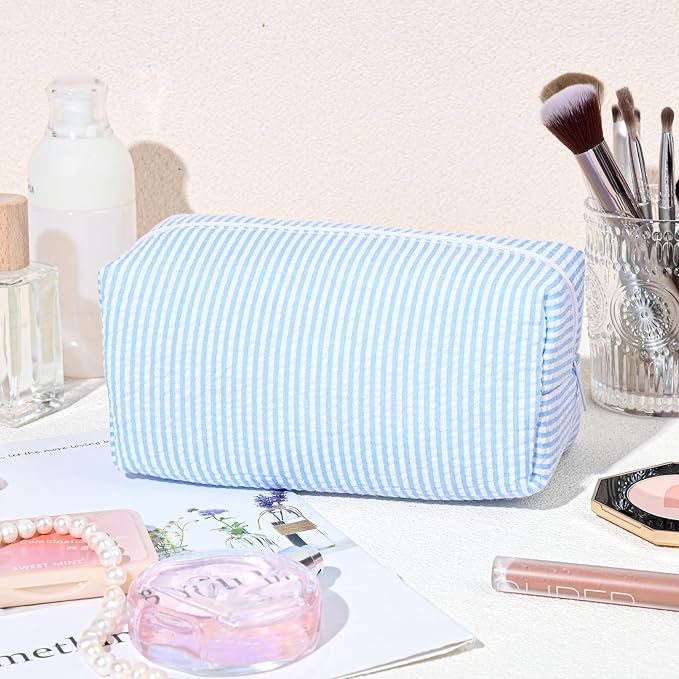 SOIDRAM 2 Pack Makeup Bag for Women, Blue Makeup Pouch Small Cosmetic Bag Travel Toiletry Organizer for Skincare, Brushes & Essentials - Image 4