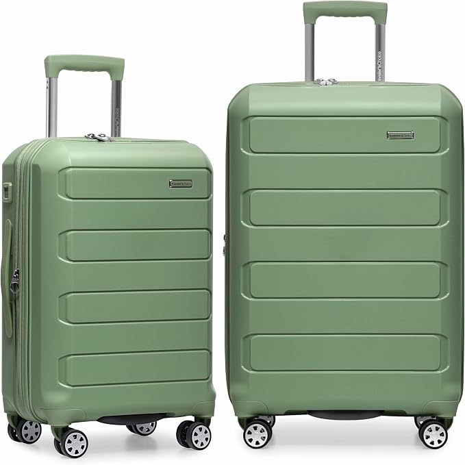 Traveler's Choice Pagosa Hardshell Expandable Luggage with Spinner Wheels, Green, 2-Piece Set (22/27) by TravelersChoice