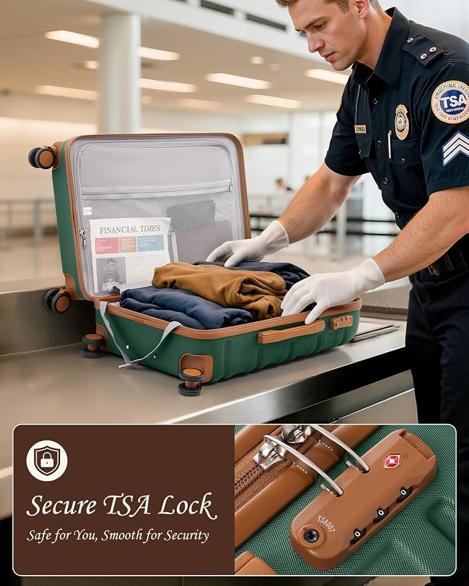 TAKUMI Luggage Sets 5 Piece Lightweight Carry On luggage with Duffel Bag ABS+PC Hardshell Suitcases with YKK zippers Double Spinner Wheels Travel Luggage with TSA Lock(GREEN BROWN, 5 PIECE SET) - Image 7