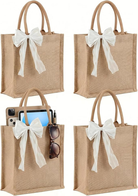 Large Burlap Tote Bags Set with Handles,Jute Tote Waterproof Reusable Bridesmaid by Unknown