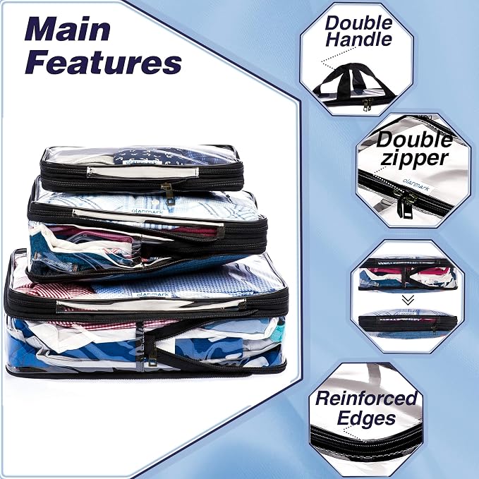 Clear Compression Packing Cubes 3 Set - Clear Toiletry Bag - PVC Makeup Bag - Large Transparent Cosmetic Travel Case - Image 2