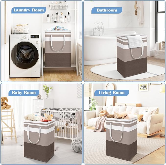 BlissTotes 3-Pack Laundry Basket, Freestanding＆Waterproof Laundry Hamper, Collapsible Tall Clothes Hamper with Easy Carry Handles for Clothes, Towels in the Family and Dorm,Gradient Khaki,88L - Image 6