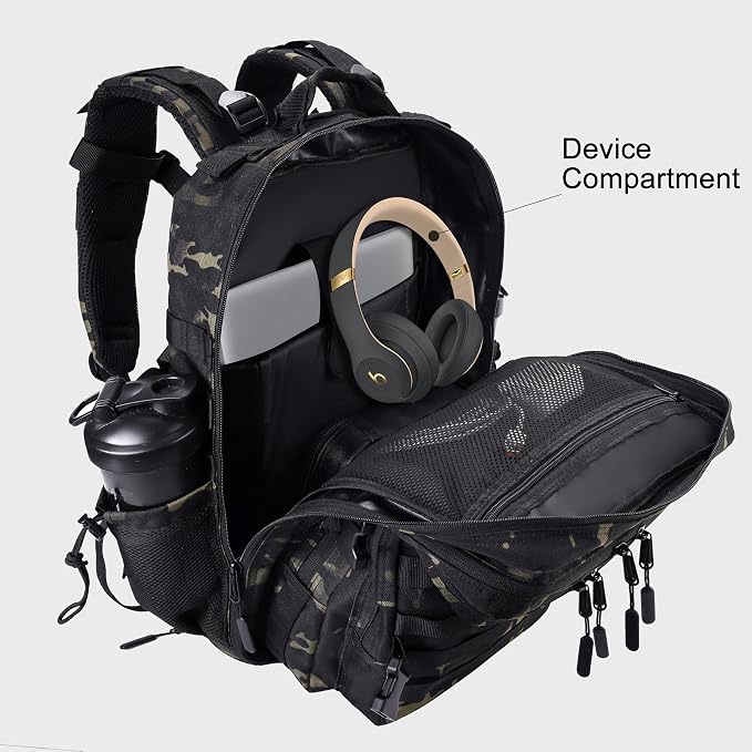 LHI Military Tactical Backpack for Men and Women 45L Army 3 Days Assault Pack Bag Large Rucksack with Shoe Compartment - Black CP - Image 6