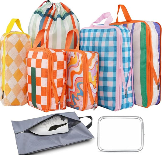 8 Pcs Compression Packing Cubes for Travel, Lightweight Waterproof Luggage Organizer Bags Set, Washable Packaging Cubes for Women Backpack Carry-On Suitcases by Xmzsdz