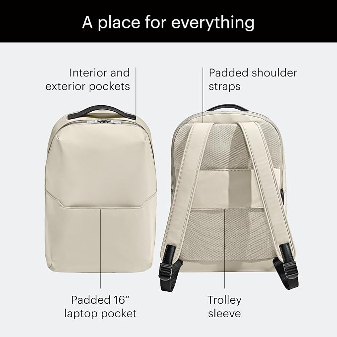 Away The Everywhere Zip Backpack - Personal Item Airline Approved Backpack with 16” Padded Laptop Sleeve, Water Bottle Pocket, Interior and Exterior Pockets - Fits Up to 16-Inch Laptops - Salt White - Image 3