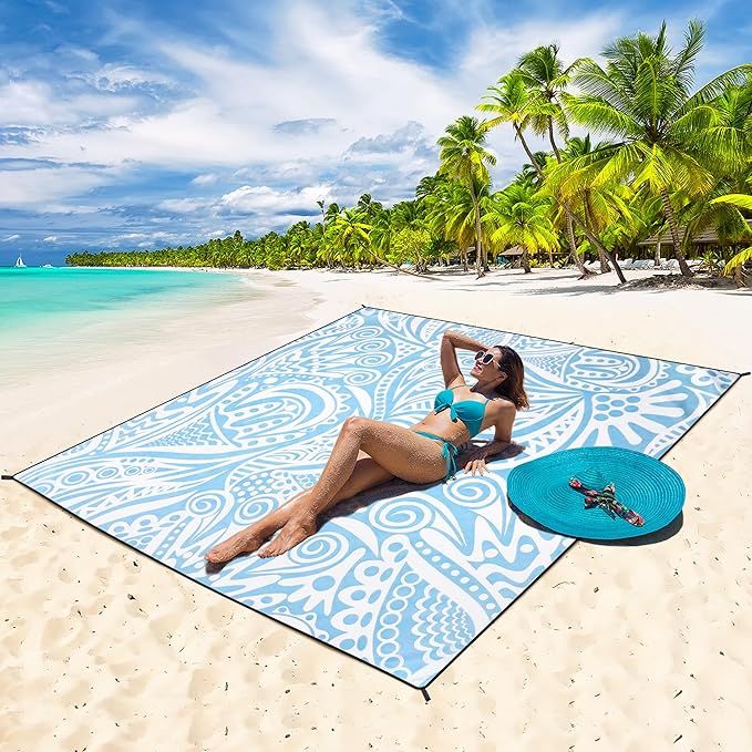 HIHOHO Beach Blanket, Flower Ripple-BL, 79"×83" (4 Person) | Waterproof Sandproof, Quick Drying, Durable, For 1-8 Adults, Beach Festival Travel Camping Hiking - Image 2