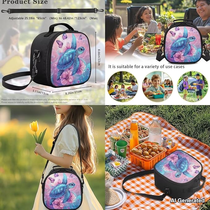 Teen Girls Backpack Sea Turtle Bookbag and Lunch Box Set for Girls, Butterfly Floral Cute Backpack for Middle School Girl Back to School Gift Supplies 17 inch Bookbag Set of 4 - Image 5