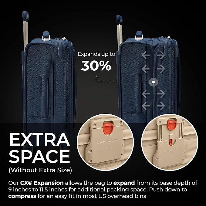 Briggs & Riley Global 21" Carry On Expandable Spinner - Luggage for International Travel, Suitcases with Wheels, Softside Rolling Bag for Men & Women, Self-Repairing Zipper - Baseline Collection, Navy - Image 3