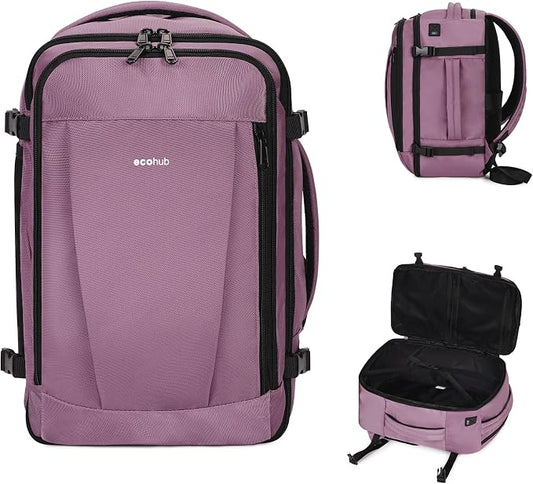 ECOHUB Travel Backpack 18x14x8 Spirit Airlines Personal Item Bag Carry On Backpack 13 Pockets Large Work Casual Daypack for men Airline Approved Waterproof Gym Backpacks with Charging Port, Pink by ECOHUB