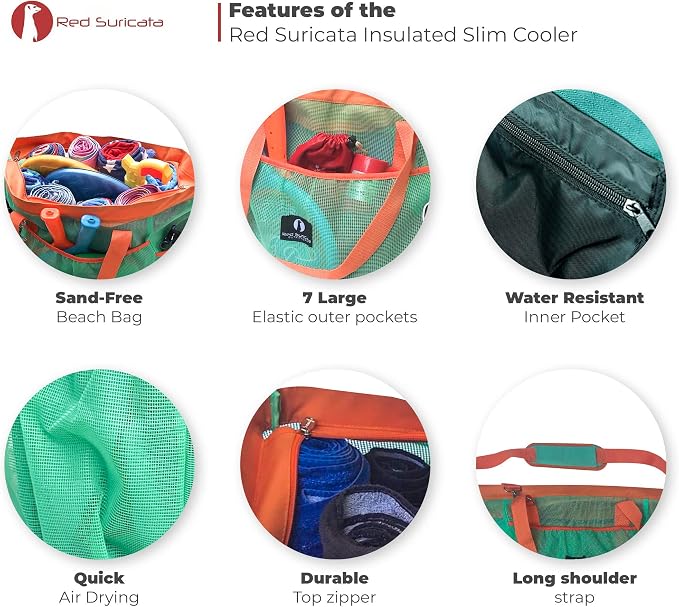 Red Suricata Mesh Beach Bag with Zipper - Extra Large Beach Tote Bag – Pool Bag | with Zipper - Image 4
