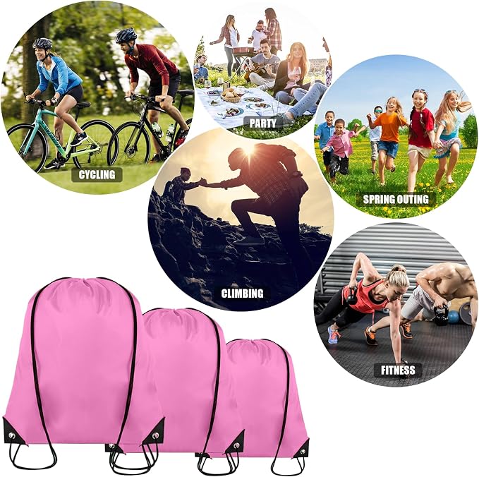 Grneric 60 Pieces Drawstring Backpack Bulk Cinch Sackpack Ployster Drawstring Bags for Gym Party Trip(Pink) - Image 6