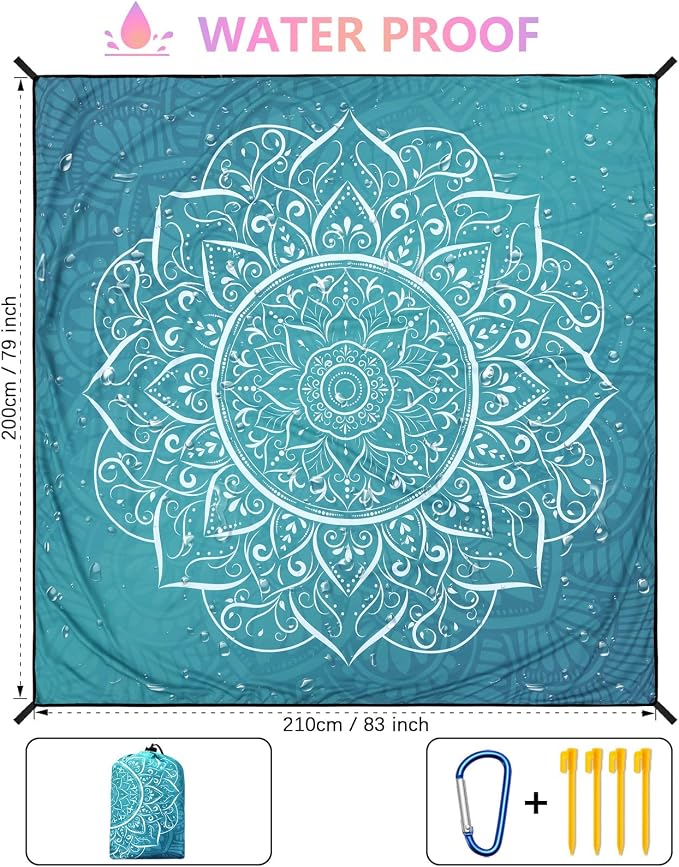 HIHOHO Beach Blanket Waterproof Sandproof Beach Mat for 1-8 Adults Quick Drying Durable Outdoor Picnic Mat for Beach Festival Travel Camping Hiking (Large Mandarin, 79"×83"(4 Person)) - Image 2