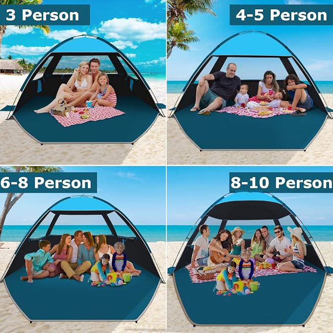 COMMOUDS Beach Tent Sun Shelter for 3/4/6/8 Person, UPF 50+ UV Protection Beach Shade Canopy Tent, Lightweight, Easy Set Up and Carry - Image 7