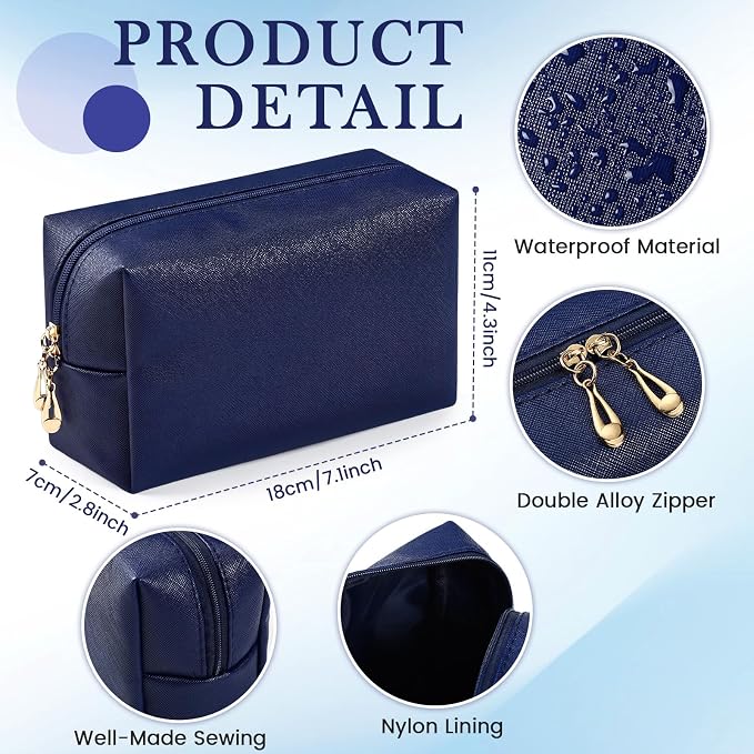 Kigeli Aesthetic Makeup Bags PU Leather Cosmetic Pouches Waterproof Plain Toiletry Bags Makeup Pouches Bulk for Women Party Gift Travel Storage Organizer(Navy Blue,7.1 x 2.8 x 4.3 in) - Image 2