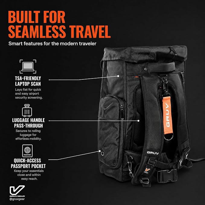 Gruv Gear Travel Laptop Backpack, 36L Black Tech Backpack with Modular Storage Shelves, Dual Access Pockets & TSA-Friendly Design, Large Carry-On Backpack for Work, Travel & Gear Organization - Image 7