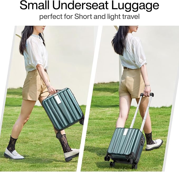 Hanke 14 Inch Underseat Carry On Luggage with Wheels Hard Shell Suitcases Lightweight Small Luggage for Weekender Mini Suitcase Carry On Bag Travel Luggage for Travel Rolling Suitcase.(Blackish Green) - Image 4