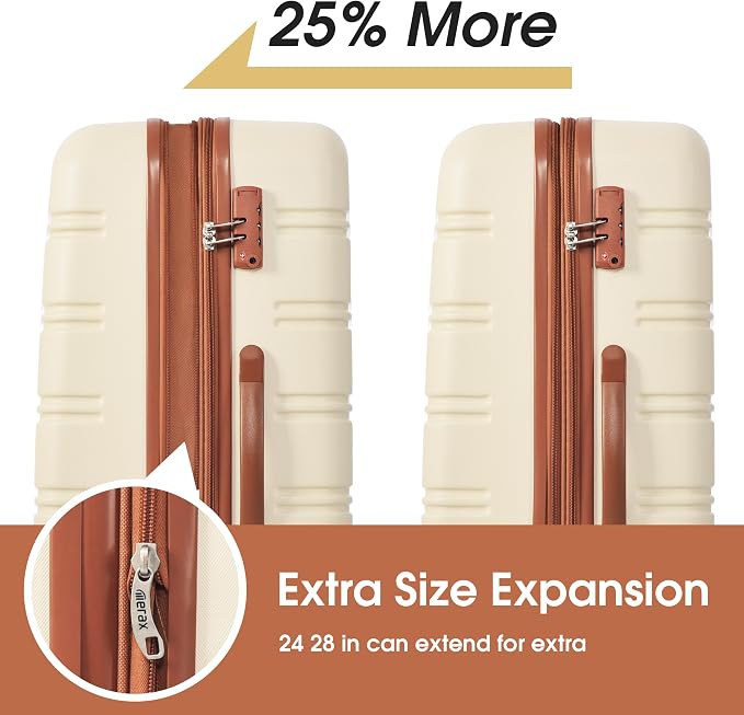 Merax Luggage sets of 13 Piece 16 20 20 28 IN Carry on Luggage Hard Case White and Bwown Luggage Expandable Checked Luggage Suitcase Set with Wheels - Image 5