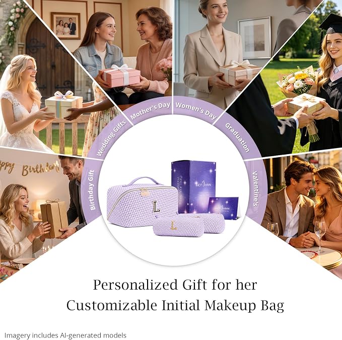 Personalized Gift Travel Makeup Bag: Initial Makeup Organizer Bag for Women | 3-in-1 Custom Make up Bag Set - Vegan Leather Travel Cosmetic Bag - Luxury Gift for Women – Birthday, Anniversary, Graduation - Image 7