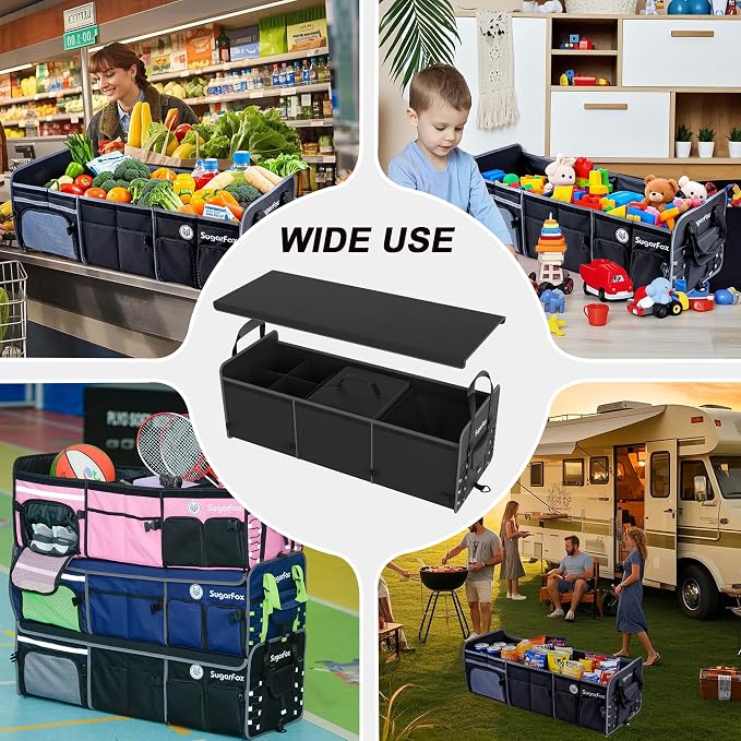 Bold Color Block Trunk Organizer | 95L, 35"x13.8"x11.8" | Dedicated Shoe Storage & 26L Ice Pack | Foldable for SUV/Car/Jeep | Stylish Gift & Essential Car Accessories for Drivers - Black-X212 - Image 5