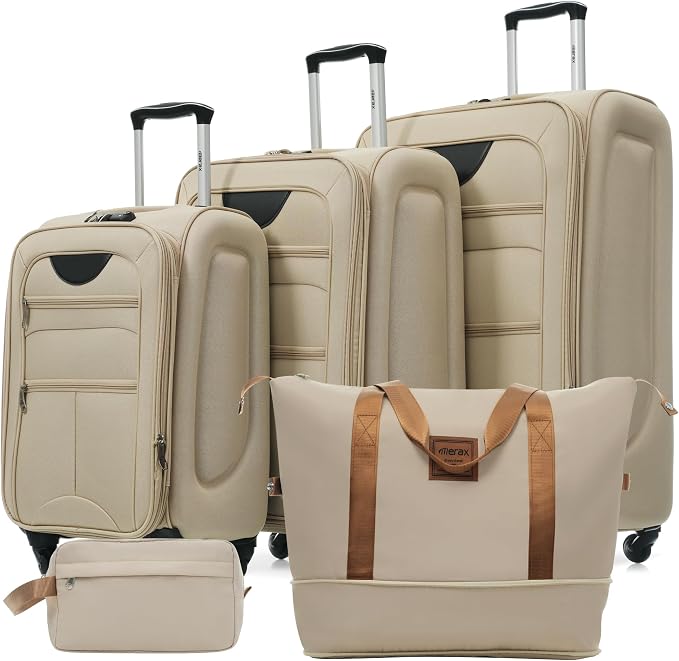 Merax Softside Luggage Set, Travel Suitcase Expandable Lightweight 3 Piece | Luggage Sets with Duffel Bag 22" 26" 30" Suitcase with TSA Lock Spinner Wheels,Khaki by Merax