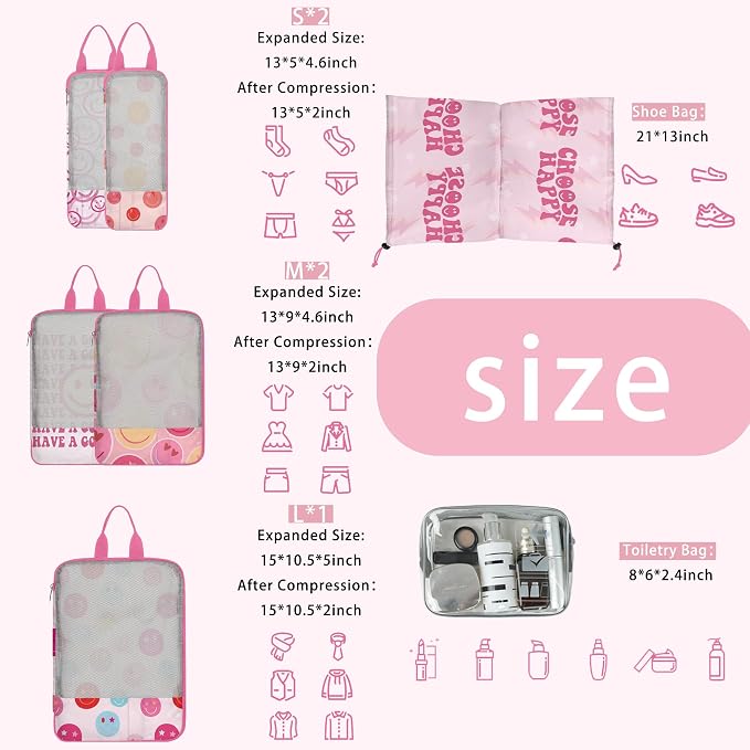 7 Pcs Compression Packing Cubes for Travel Luggage, Lightweight Suitcase Organizer Bags Set, Compression Packaging Cube for Travel Essentials, Packing Cubes for Carry on Suitcase - Image 3