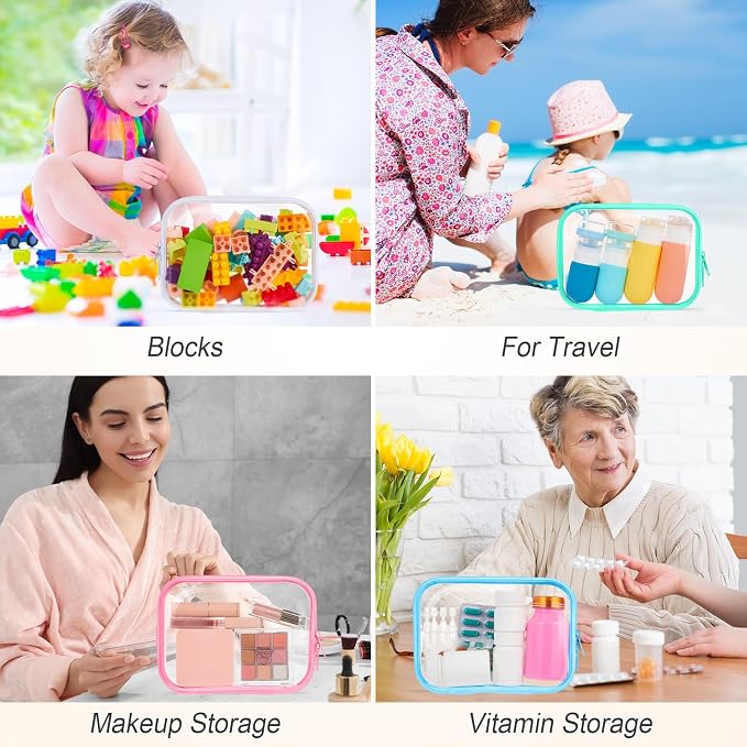 Sanwuta 6 Pcs Clear Hard Zipper Case Plastic Zipper Pouches Transparent Makeup Bag Pencil Case Pouches Toiletry Diaper Bag for Travel Toy Storage Organizer Bins(Colorful,7.09 x 5.12 x 2 Inch) - Image 7