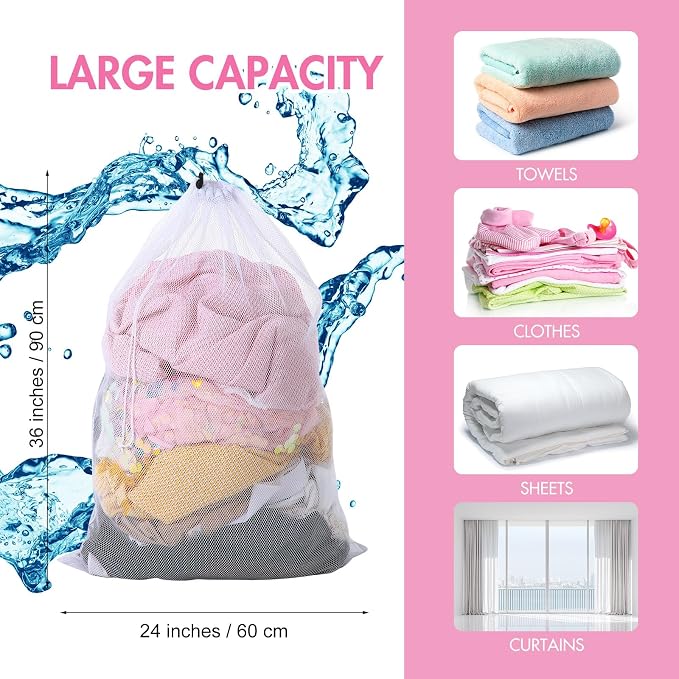 Berlune Large Mesh Laundry Bags, 24 x 36 Inch Bulk Wash Set with Drawstring for Commercial Use, Dorms, Vacation Rentals, Laundromats, Apartments & Facilities(White,30) - Image 2