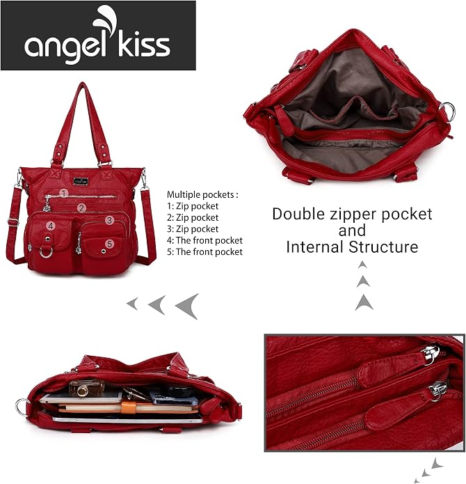 Angelkiss Purses Handbags for Women PU Tote Satchel Bags for Women Pockets Shoulder Bags… | PU - Image 5