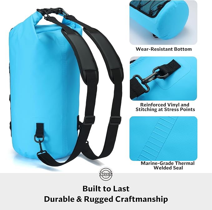 STOVER 5/10/25/30/40L Waterproof Dry Backpack & Phone Case- Large Floating Dry Bag for Kayaking, Travel, Hiking, Fishing, Camping, Motorcycles & Beach, Heavy-Duty Roll Top Men/Women (Blue) - Image 4