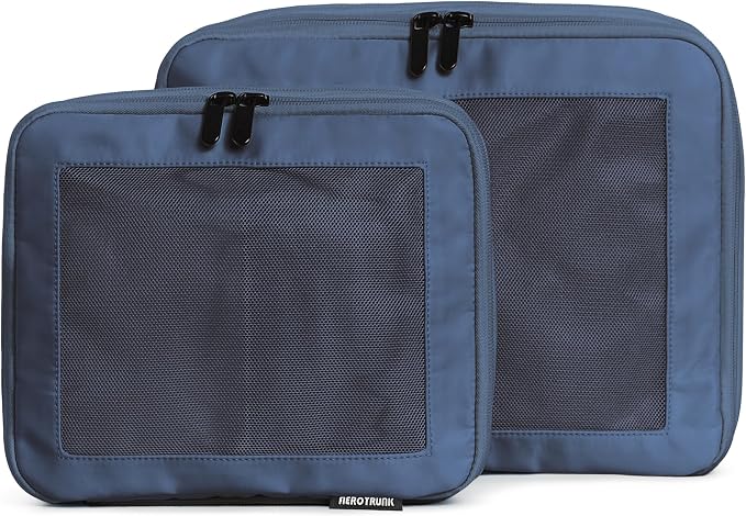 Aerotrunk Compression Packing Cubes for Travel - Luggage Organizer Bags - Double Zipper Packing Cubes for Suitcases (2-Pack, Dark Blue) by Aerotrunk