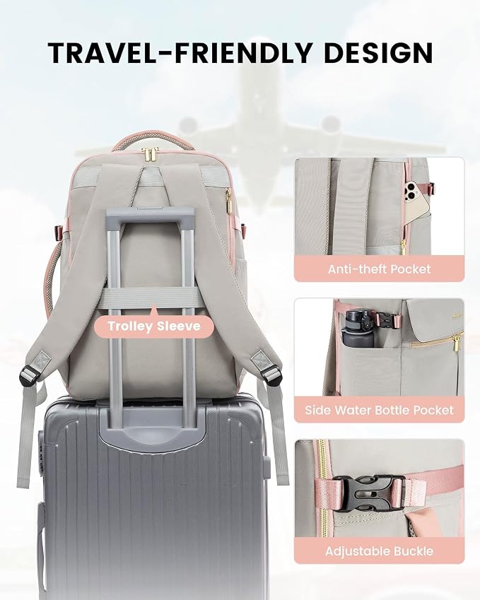 LOVEVOOK Carry On Backpack, 40L Travel Backpack Women with 3 Packing Cubes, TSA Airline Approved Suitcase Bag as Personal Item, Waterproof 17 inch Laptop Backpack for Weekender Overnight,Grey Pink - Image 7