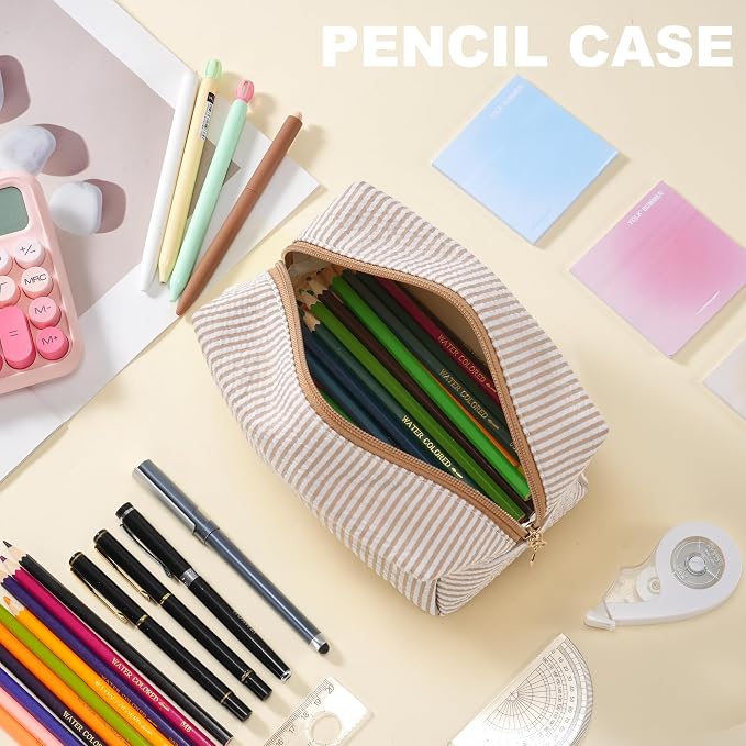 6PCS Makeup Bag Travel Toiletry Bag for Women, Small Cosmetic Bags Cute Brown Stripe Aesthetic Organizer Makeup Pouch for Purse Emergency Bag Pencil Case Accessory Bag - Image 6