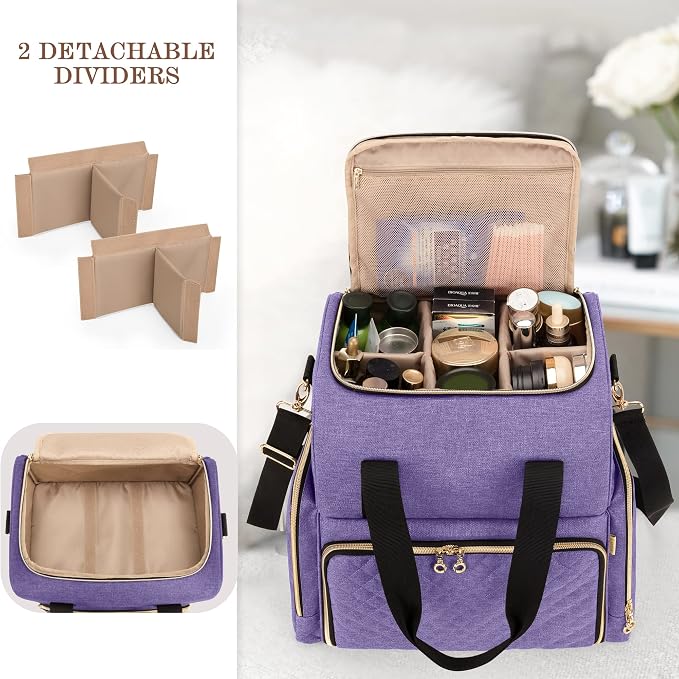 LUXJA Large Travel Makeup Bag with 3 Removable Cases, Cosmetic Bag with Detachable Dividers (Patent Pending), Purple - Image 2