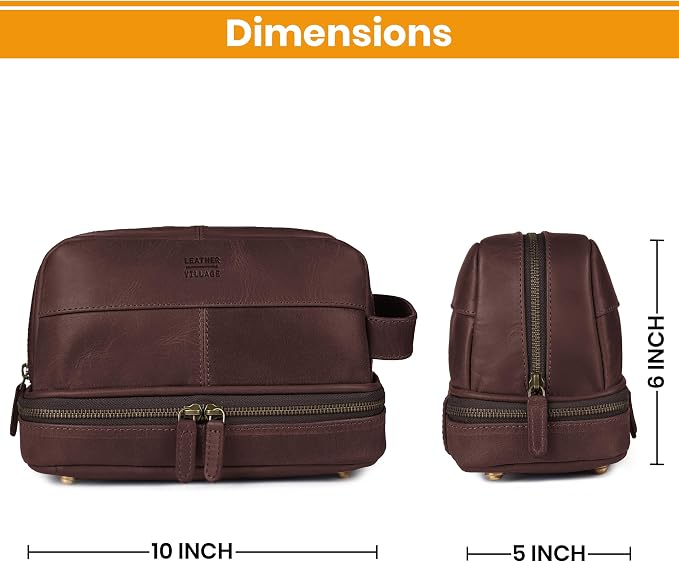 LEATHER VILLAGE Leather Toiletry Travel Bag with Waterproof Lining, Large Capacity Vintage Dopp Kit, 180° Wide Open Shaving & Cosmetic Organizer for Men & Women - Cherry - Image 3