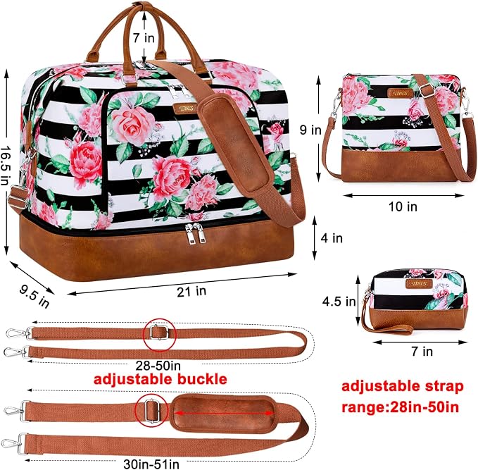 Travel Weekender Bag for Women, 21" Overnight Bag with Shoe Compartment 50L Large Travel Duffel Bag Carry On Tote for Weekend, Overnight, Business Trips, Water Resistant - Image 7