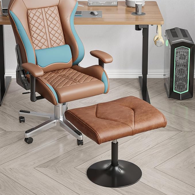 VECELO Foot Rest Under Desk Ottoman, PU Height Adjustable Footrest with Comfort Padding, Leg Rest for Desk for Relieving Leg Pain, Stiffness, and etc, Brown - Image 5