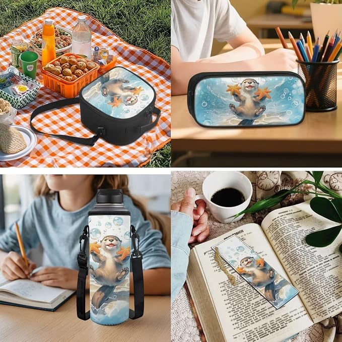 Otter Backpack for Boys Kids Backpack with Lunch Box Water Bottle Pouch and Kawaii Pencil Case Bookmark 5 Pcs Set for 3rd Grade Preschool Back to School Gifts - Image 5