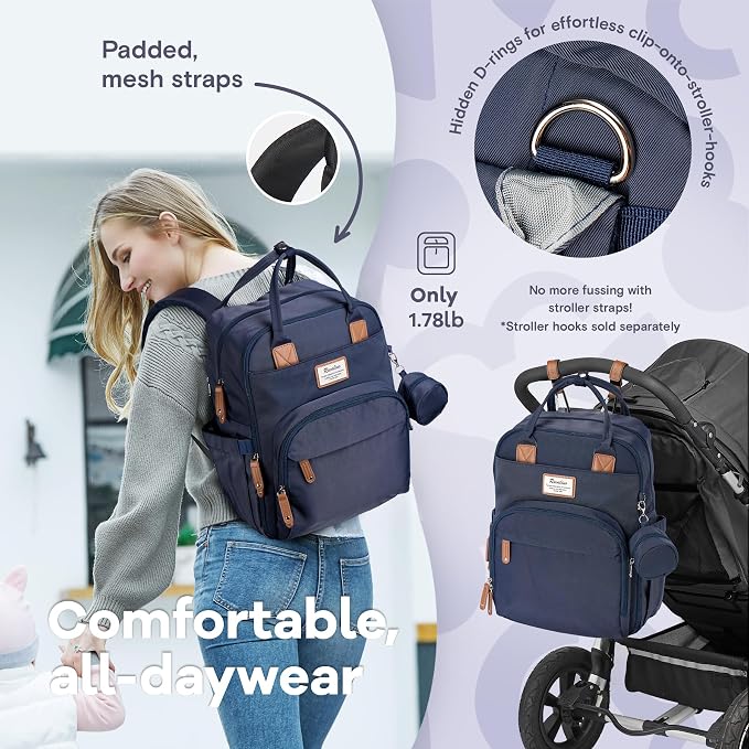 RUVALINO Diaper Bag Backpack, Multifunction Travel Back Pack Maternity Baby Changing Bags, Diaper Changing Totes, Waterproof and Stylish, Navy Blue - Image 6